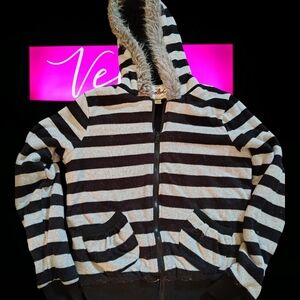 Spoiled Black and Gray Striped Hoodie